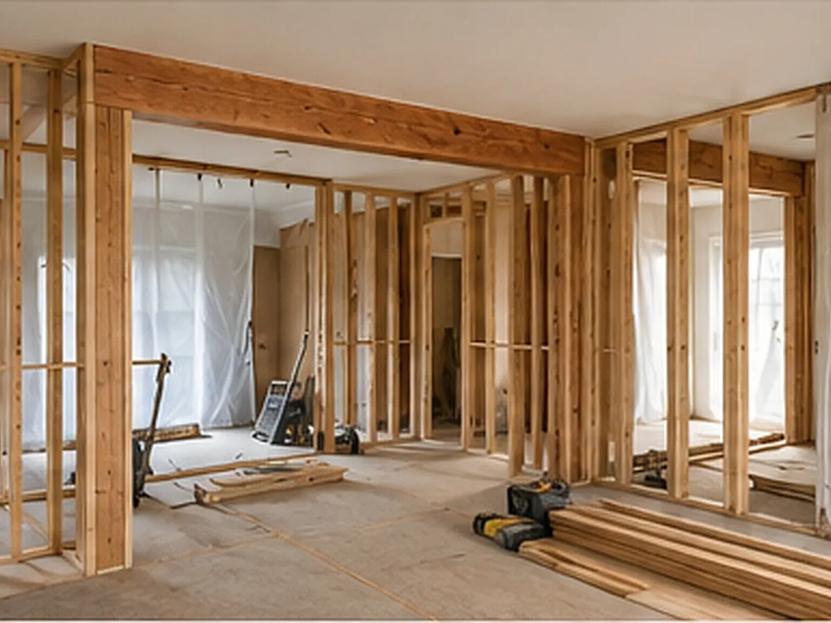 Concept showing exposed framing during a whole-home renovation